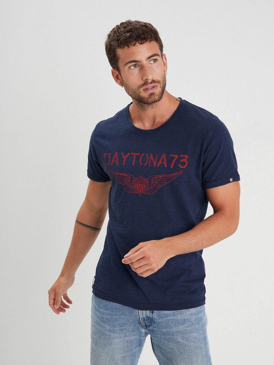 Daytona73 T-shirt American Slub Cotton — Navy / White / Black