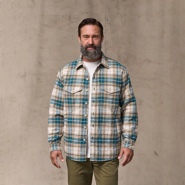 Filson Chemise-Veste Insulated Flannel Jac-Shirt — Teal/Khaki Plaid