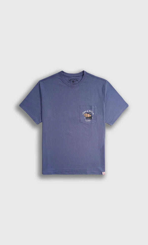 Iron and Resin T-shirt Custom Garage Pocket Tee — Sky Blue