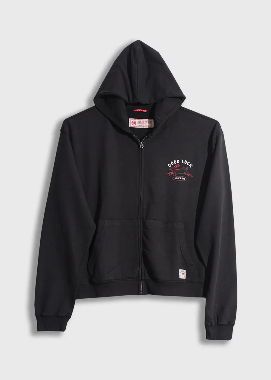 Iron and Resin Sweatshirt Good Luck Zip Hoodie — Black / Tan