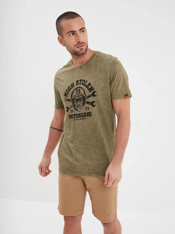 Daytona73 T-shirt Monroe Slub Cotton — Black / Green Moss